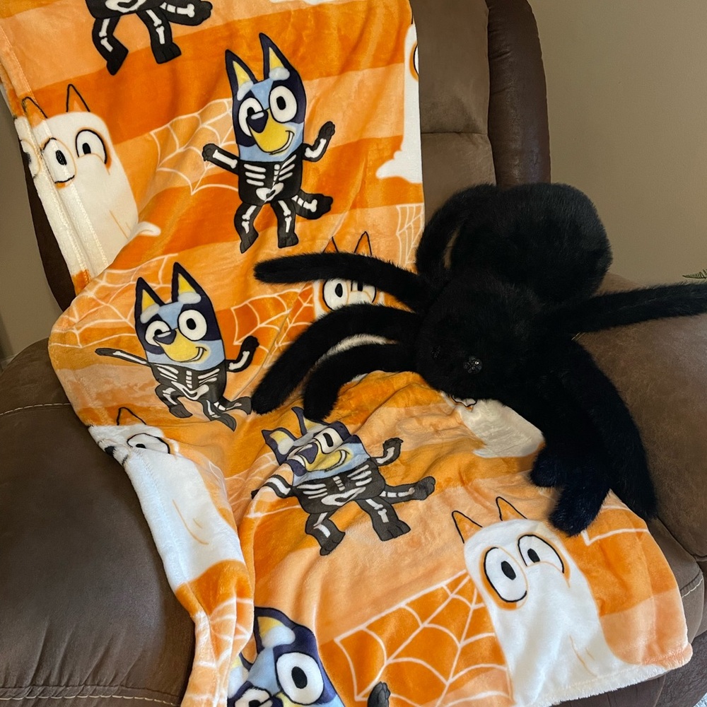 Disney Bluey ghost and skeleton Halloween Blanket LIKE NEW